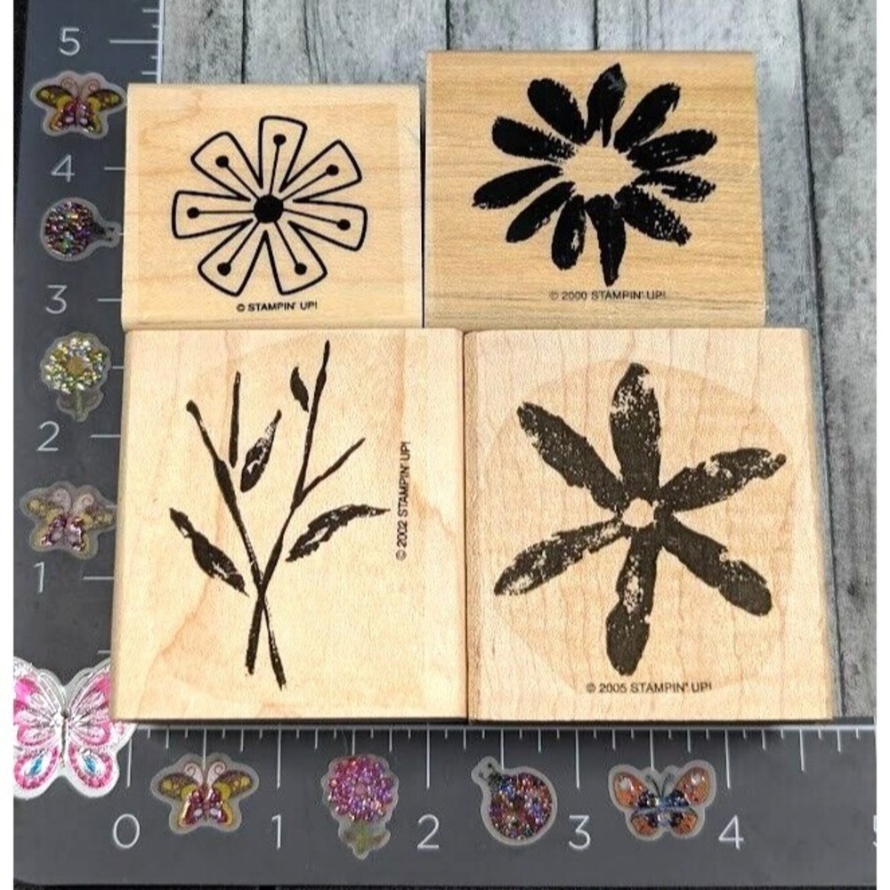 Stampin' Up! Flowers Plants Lot of 4 Rubber Stamp Wood #E7